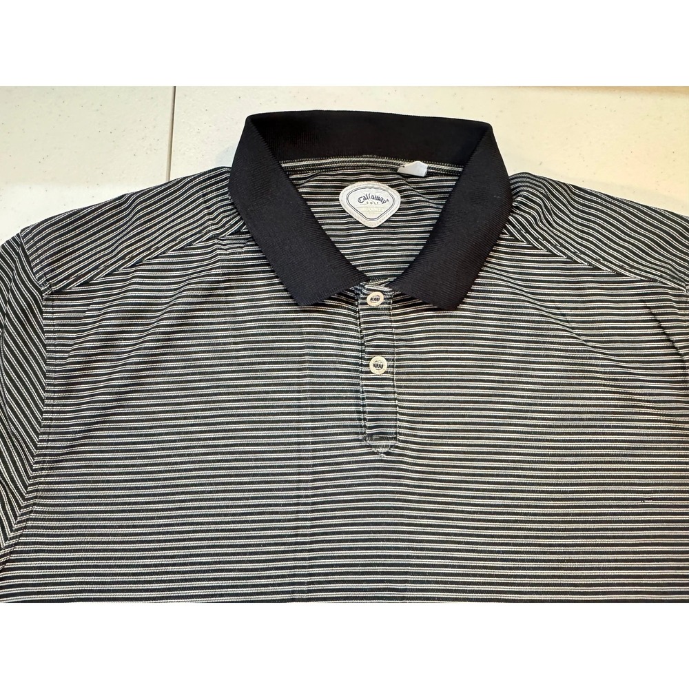 Callaway Mens Pepperdine Golf Polo Shirt XL Black Gray Striped Short Sleeve
